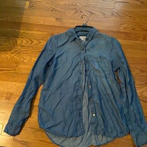 Juniors Long Sleeve Button Down Blue Jean Shirt